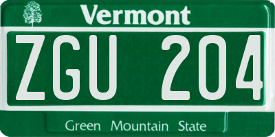 VT license plate ZGU204