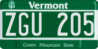 VT license plate ZGU205