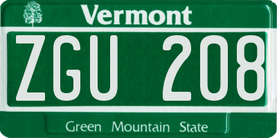 VT license plate ZGU208