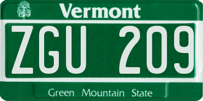 VT license plate ZGU209