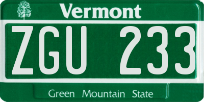 VT license plate ZGU233
