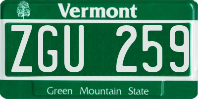 VT license plate ZGU259