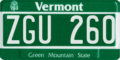 VT license plate ZGU260