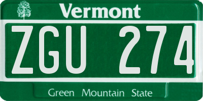VT license plate ZGU274