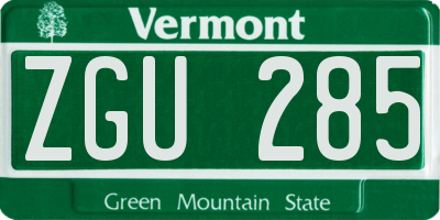 VT license plate ZGU285