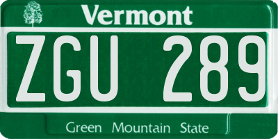 VT license plate ZGU289