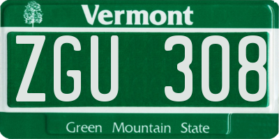 VT license plate ZGU308