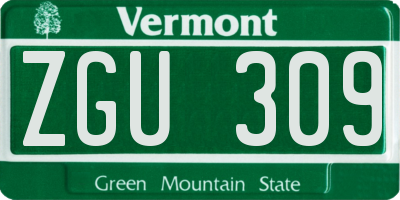 VT license plate ZGU309