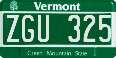 VT license plate ZGU325