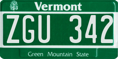 VT license plate ZGU342