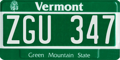 VT license plate ZGU347