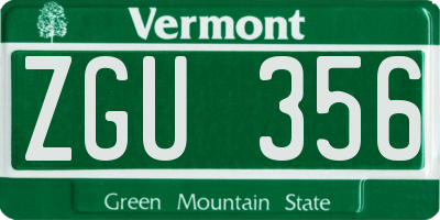 VT license plate ZGU356