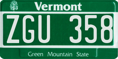 VT license plate ZGU358