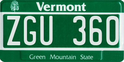 VT license plate ZGU360