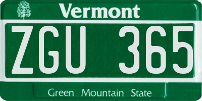 VT license plate ZGU365