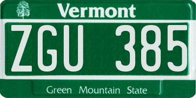 VT license plate ZGU385