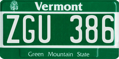 VT license plate ZGU386