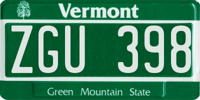 VT license plate ZGU398