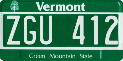 VT license plate ZGU412