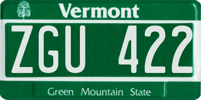 VT license plate ZGU422