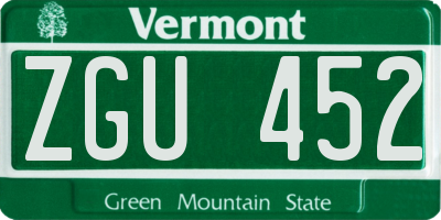 VT license plate ZGU452