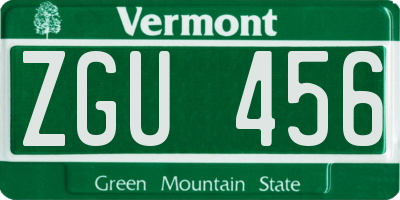 VT license plate ZGU456
