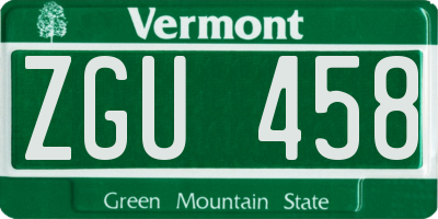 VT license plate ZGU458