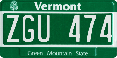 VT license plate ZGU474