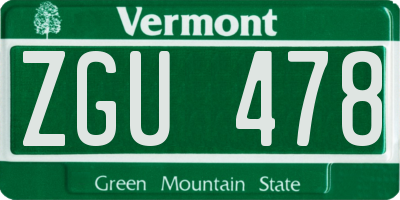 VT license plate ZGU478