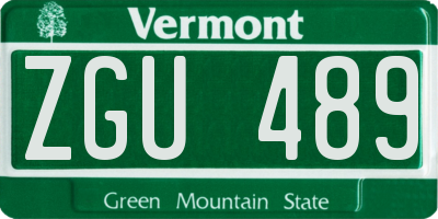 VT license plate ZGU489