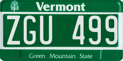 VT license plate ZGU499
