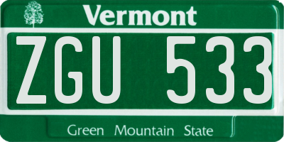 VT license plate ZGU533
