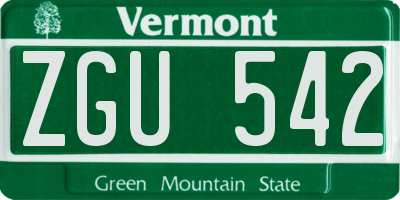 VT license plate ZGU542
