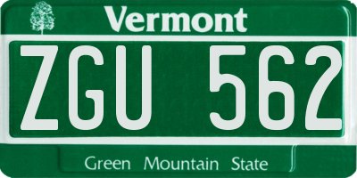 VT license plate ZGU562