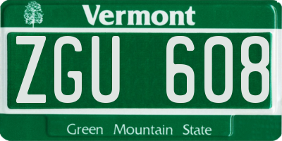 VT license plate ZGU608