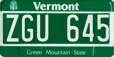 VT license plate ZGU645