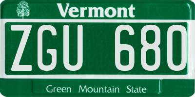 VT license plate ZGU680