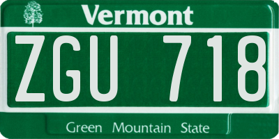 VT license plate ZGU718
