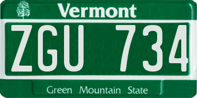 VT license plate ZGU734
