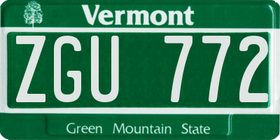 VT license plate ZGU772