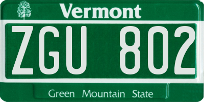 VT license plate ZGU802