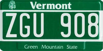 VT license plate ZGU908
