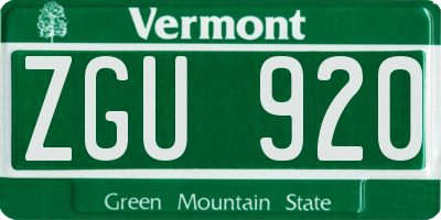 VT license plate ZGU920