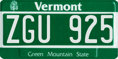 VT license plate ZGU925