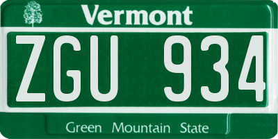 VT license plate ZGU934