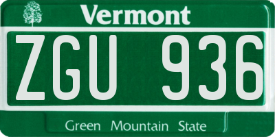 VT license plate ZGU936