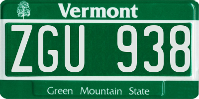 VT license plate ZGU938