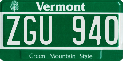 VT license plate ZGU940