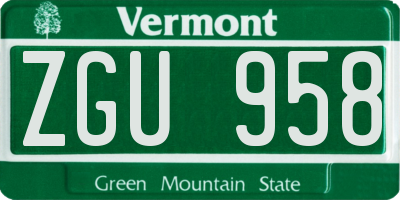 VT license plate ZGU958