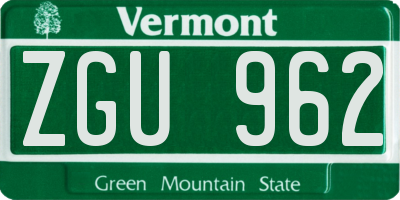 VT license plate ZGU962
